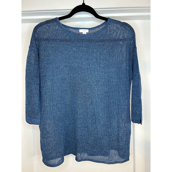 J. Jill Sweaters - J. Jill Blue Open Knit Boat Neck 3/4 Sleeve Knit Sweater Womens Small Petite